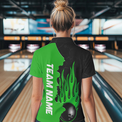 Green Flame Bowling Polo Shirts Men & Women Custom Bowling Team League Jerseys BDT471