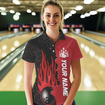 Red Flame Bowling Polo Shirt Men & Women Custom Bowling Team League Jerseys BDT471