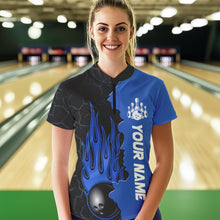 Load image into Gallery viewer, Blue Flame Bowling Quarter Zip Shirts Men &amp; Women Custom Bowling Team League Jerseys BDT471
