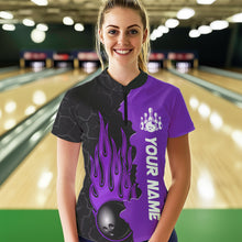 Load image into Gallery viewer, Purple Flame Bowling Quarter Zip Shirts Men &amp; Women Custom Bowling Team League Jerseys BDT471