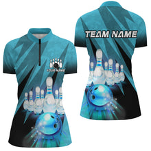 Load image into Gallery viewer, Custom Turquoise Bowling Shirt For Couple 1/4 Zip Bowling Team Jersey Men Women BDT501