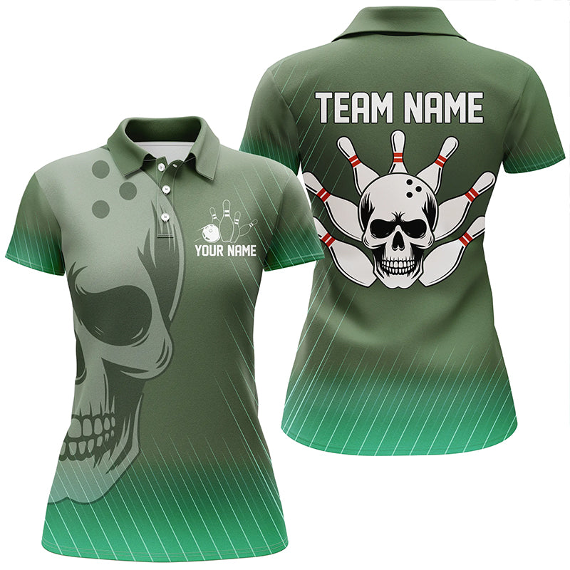 Green Skull Bowling Shirts Men & Women Custom Polo Bowling Team Jersey Unisex BDT484