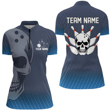 Load image into Gallery viewer, Blue Skull Bowling Shirts Men &amp; Women Custom 1/4 Bowling Team Jersey Unisex BDT484
