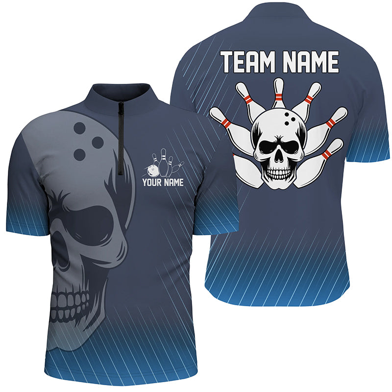 Blue Skull Bowling Shirts Men & Women Custom 1/4 Bowling Team Jersey Unisex BDT484