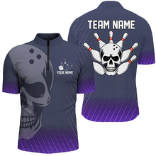 Load image into Gallery viewer, Purple Skull Bowling Shirts Men &amp; Women Custom 1/4 Bowling Team Jersey Unisex BDT484