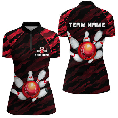 Personalized Red Camo Bowling Shirts Unisex 1/4 Bowling Team Jersey Men Women BDT485