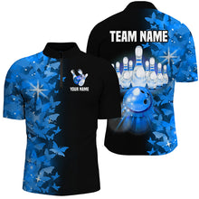 Load image into Gallery viewer, Blue Butterfly Bowling Shirts For Men Women Custom 1/4 Zip Bowling Jersey Team BDT505