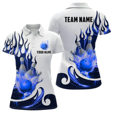 Load image into Gallery viewer, White&amp;Blue Bowling Shirts For Men &amp; Women Custom Flame Bowling Team Jersey Polo BDT537