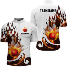 Load image into Gallery viewer, White&amp;Orange Bowling Shirts For Men &amp; Women Custom Flame Bowling Team Jersey Quarter-Zip BDT537