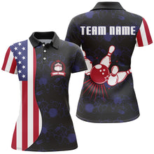 Load image into Gallery viewer, American Flag Bowling Polo Shirt Custom Navy Bowling Jersey Women Patriotic Bowling Shirt BDT264