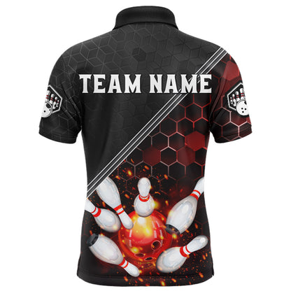 Red&Black Bowling Jersey Flame Bowling Polo Shirt For Men Custom Bowling Team Shirt BDT299