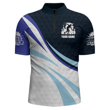 Load image into Gallery viewer, Black&amp;Blue Bowling Jersey For Men Personalized Bowling Quarter-Zip Shirt BDT277
