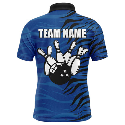 Custom Bowling Polo Shirt Blue Bowling Jersey For Men Personalized Bowling League Shirt BDT338
