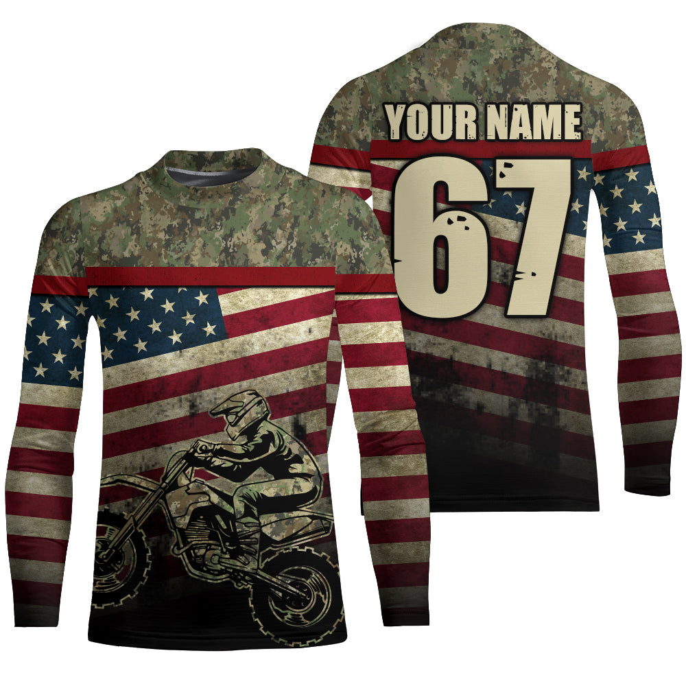 Custom Dirt Bike Jersey Kid Men Women UPF30+ American Flag Motocross Dirt Bike Shirts Motorcycle PDT707
