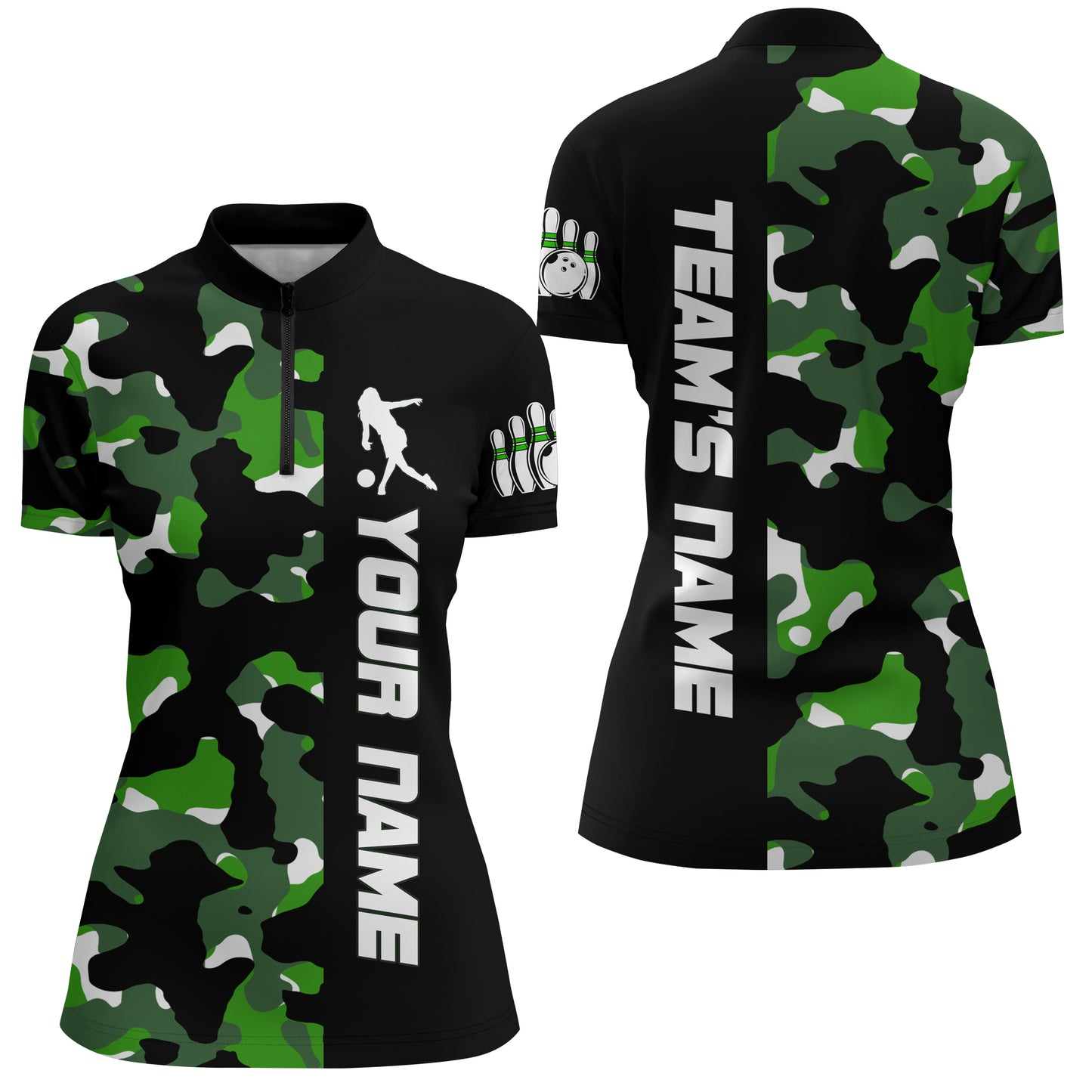 Camo Bowling Quarter-Zip Shirt For Men And Women Personalized Bowling Jerseys Team BDT446