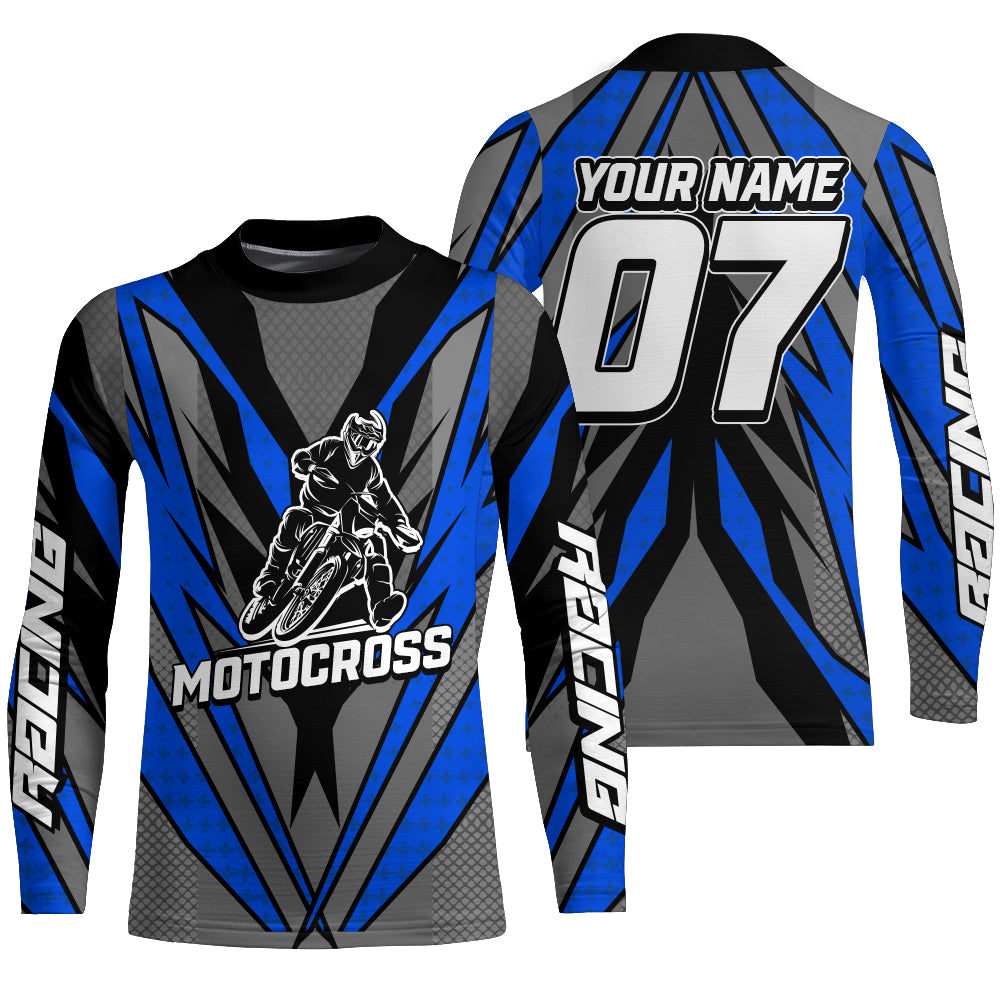 Blue Motocross Jersey Personalized UPF30+ Dirt Bike Racing Shirt Men Women Kid Off-Road Motorcycle PDT629