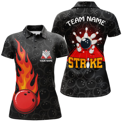 Strike Flame Bowling Shirt for Women Custom Black Bowling Jersey Team Bowling Polo Shirt BDT257