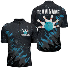 Load image into Gallery viewer, Personalized Blue Bowling Jersey Team Custom 1/4 Bowling Shirt For Men &amp; Women BDT486