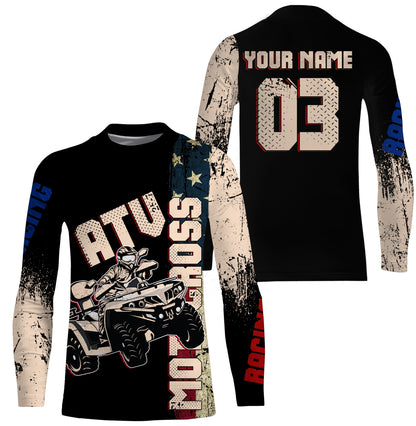 Adult&Kid ATV Motocross Jersey Personalized UPF30+ American Flag Quad Bike Shirt ATV MX Off-Road PDT727