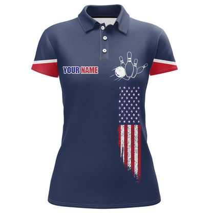 Navy Bowling Polo Shirt For Women Custom American Bowling Team Jersey Patriot Bowling Shirt BDT318