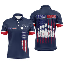 Load image into Gallery viewer, Navy Bowling Polo Shirt For Men Custom American Bowling Team Jersey Patriot Bowling Shirt BDT318