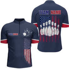 Load image into Gallery viewer, Navy Bowling Quarter-Zip Shirt For Men Custom American Bowling Team Jersey Patriot Bowling Shirt BDT318