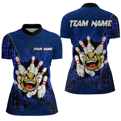 Funny Blue Bowling Quarter-Zip Shirts Men Women Custom Bowling Team Jersey Unisex Bowler Gift BDT489