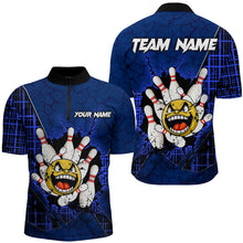 Load image into Gallery viewer, Funny Blue Bowling Quarter-Zip Shirts Men Women Custom Bowling Team Jersey Unisex Bowler Gift BDT489