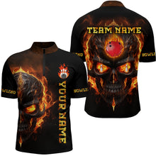 Load image into Gallery viewer, Skull Bowling Shirt For Men Flame Bowling Team League Jersey Custom Bowling 1/4 Zip Shirt BDT333
