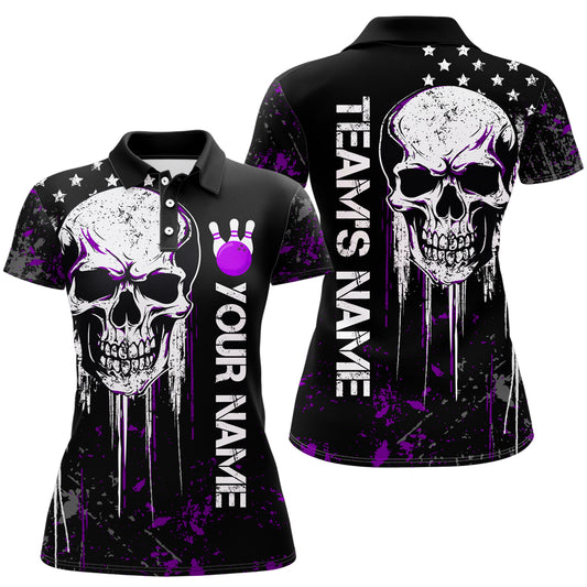 Purple Skull Bowling Shirts Men & Women Custom Halloween Bowling Jersey Team Polo BDT554