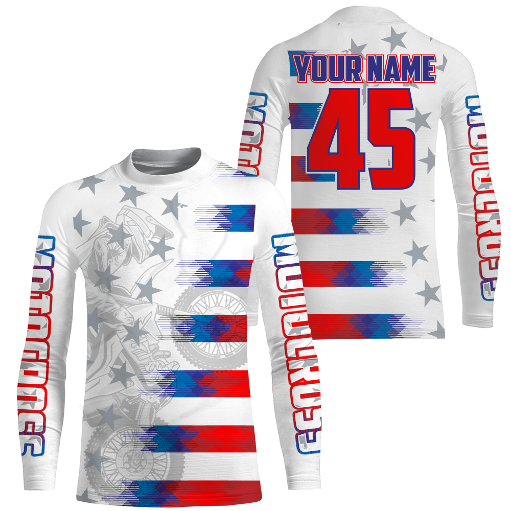 Adult&Kid Motocross Jersey Personalized UPF30+ American Flag Dirt Bike Off-Road Shirt MX Motorcycle PDT704