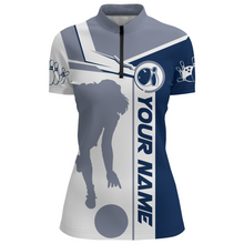 Load image into Gallery viewer, Personalized Navy Bowling Quarter-Zip Shirt For Women Bowling Jersey Team League Bowlers BDT281