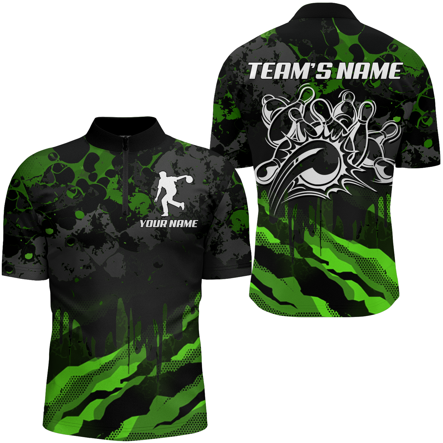 Men Bowling Quarter-Zip Shirt Custom Camo Bowling Jersey Bowling Team League Shirt BDT285