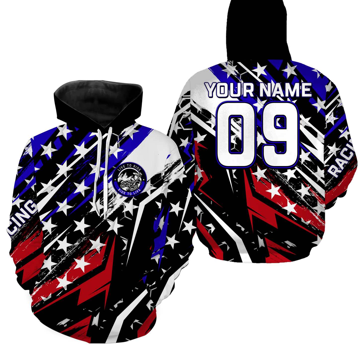 American Flag Quad Bike Hoodie For Adult ATV Motocross Hooded Jersey Patriotic Off-Road PDT908