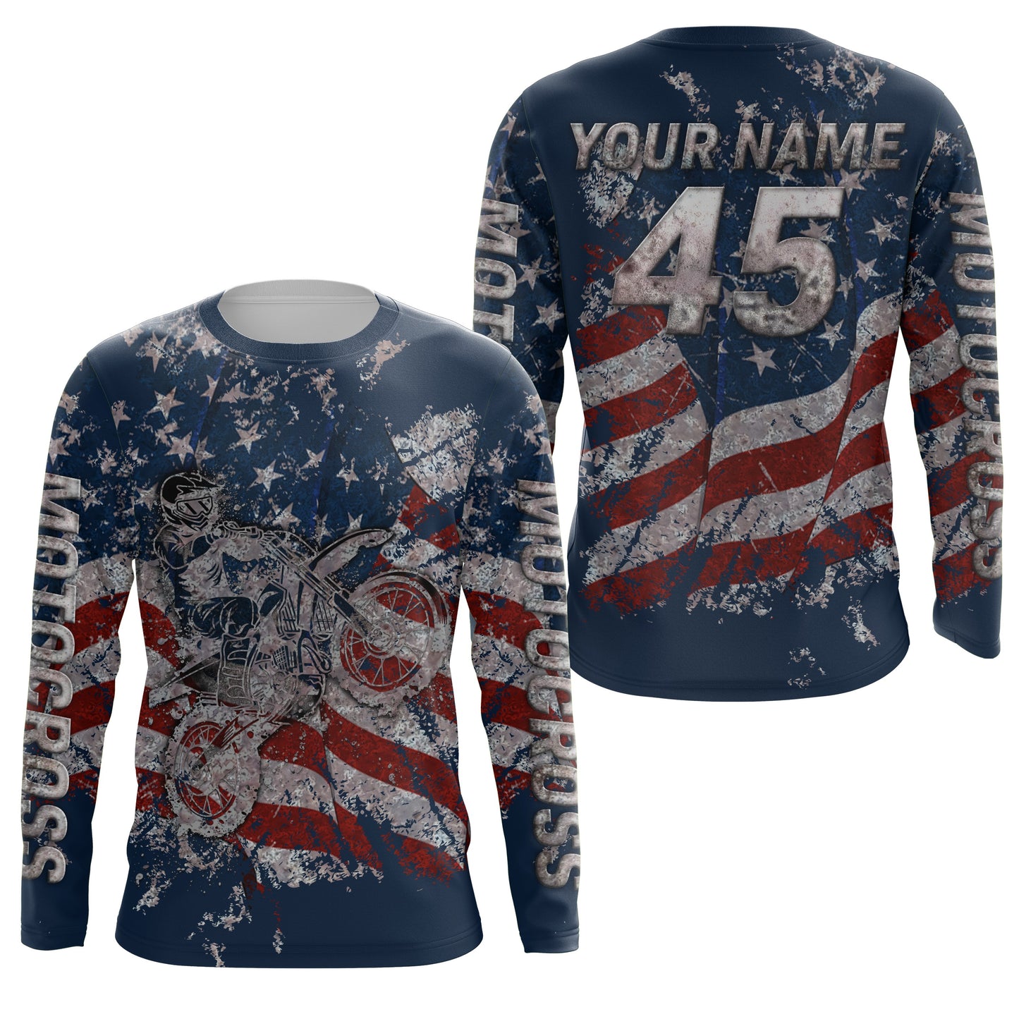 Custom Motocross Jersey Kid Men UPF30+ US Flag Dirt Bike Shirt MX Racing Off-Road Motorcycle PDT624