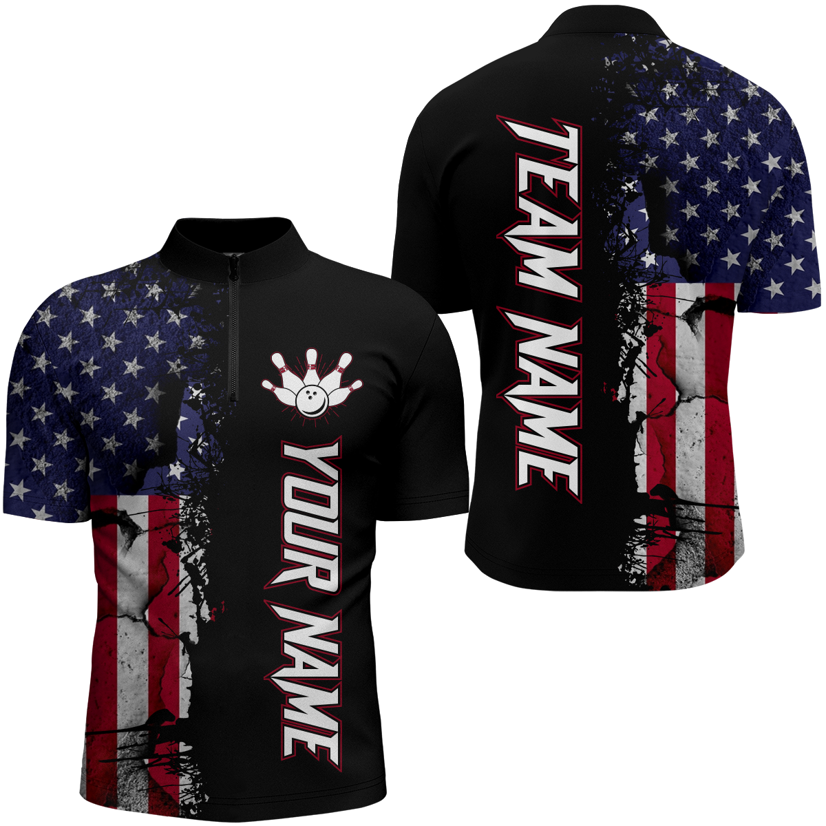 Personalized American Bowling Shirt Men & Women Bowling Team Jersey Black Bowling 1/4 Zip BDT566