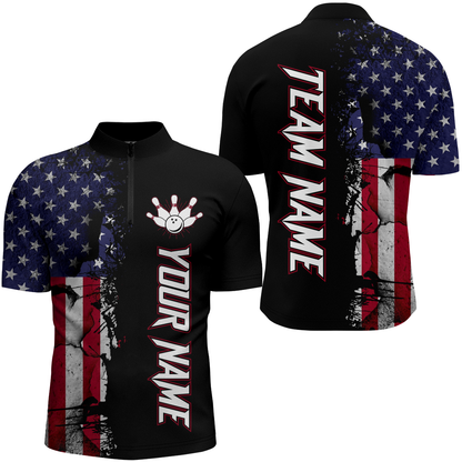 Personalized American Bowling Shirt Men & Women Bowling Team Jersey Black Bowling 1/4 Zip BDT566