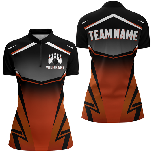 Custom Bowling Shirts Men & Women Orange Bowling Team Jersey Unisex 1/4 Zip Bowling Uniform BDT530