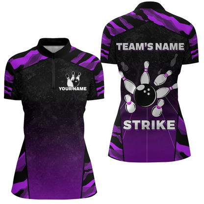 Camo Bowling Shirt Women Custom Bowling Quarter-Zip Shirt Strike Bowling Team Jersey BDT328