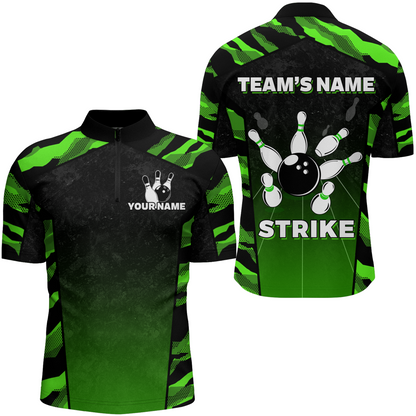 Camo Bowling Shirt Men Custom Bowling Quarter-Zip Shirt Strike Bowling Team Jersey BDT328
