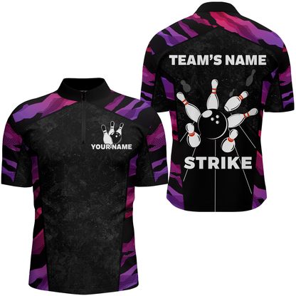 Red And Purple Bowling Shirts For Men Women Custom Bowling Quarter-Zip Shirts Team Bowling Jersey BDT448