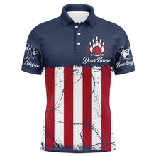 Load image into Gallery viewer, American Flag Bowling Polo Shirt For Men Custom Bowling Team Jersey Navy Bowling Shirt BDT244