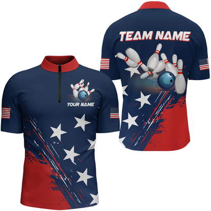 Patriotic Bowling Jersey for Men & Women Custom American Bowling 1/4 Zip Shirts Team League BDT549
