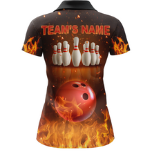 Load image into Gallery viewer, Personalized Women's Bowling Team Shirt Flame Bowling Jersey Custom Funny Bowling Polo Shirt BDT330