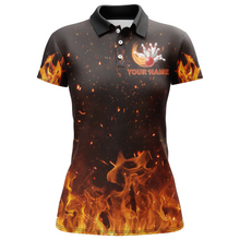 Load image into Gallery viewer, Personalized Women's Bowling Team Shirt Flame Bowling Jersey Custom Funny Bowling Polo Shirt BDT330