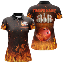 Load image into Gallery viewer, Personalized Women's Bowling Team Shirt Flame Bowling Jersey Custom Funny Bowling Polo Shirt BDT330