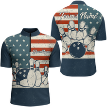 Load image into Gallery viewer, Navy Bowling Shirt Men American Bowling Jersey Team League Custom Bowling Quarter-Zip Shirt BDT279