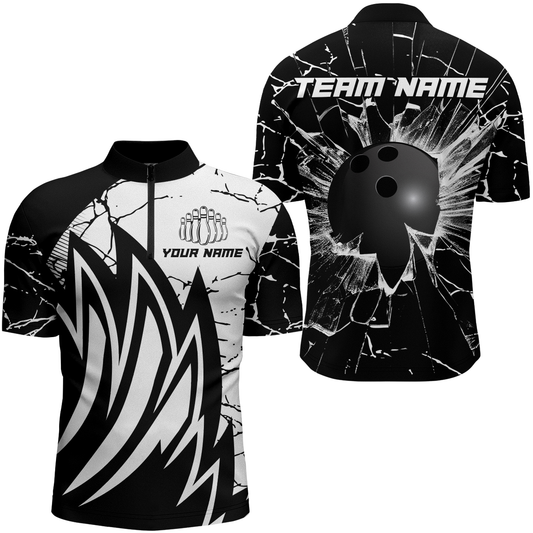 Custom Black&White Bowling Jersey Team League Bowling Shirts Men And Women Quarter-Zip BDT522