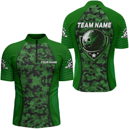 Camo Bowling Jersey For Men Bowling Team Shirt Custom Bowling Quarter-Zip Shirt BDT327