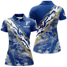 Load image into Gallery viewer, Custom Bowling Shirt for Women Blue Camo Bowling Jersey Flame Bowling Polo Shirt BDT261